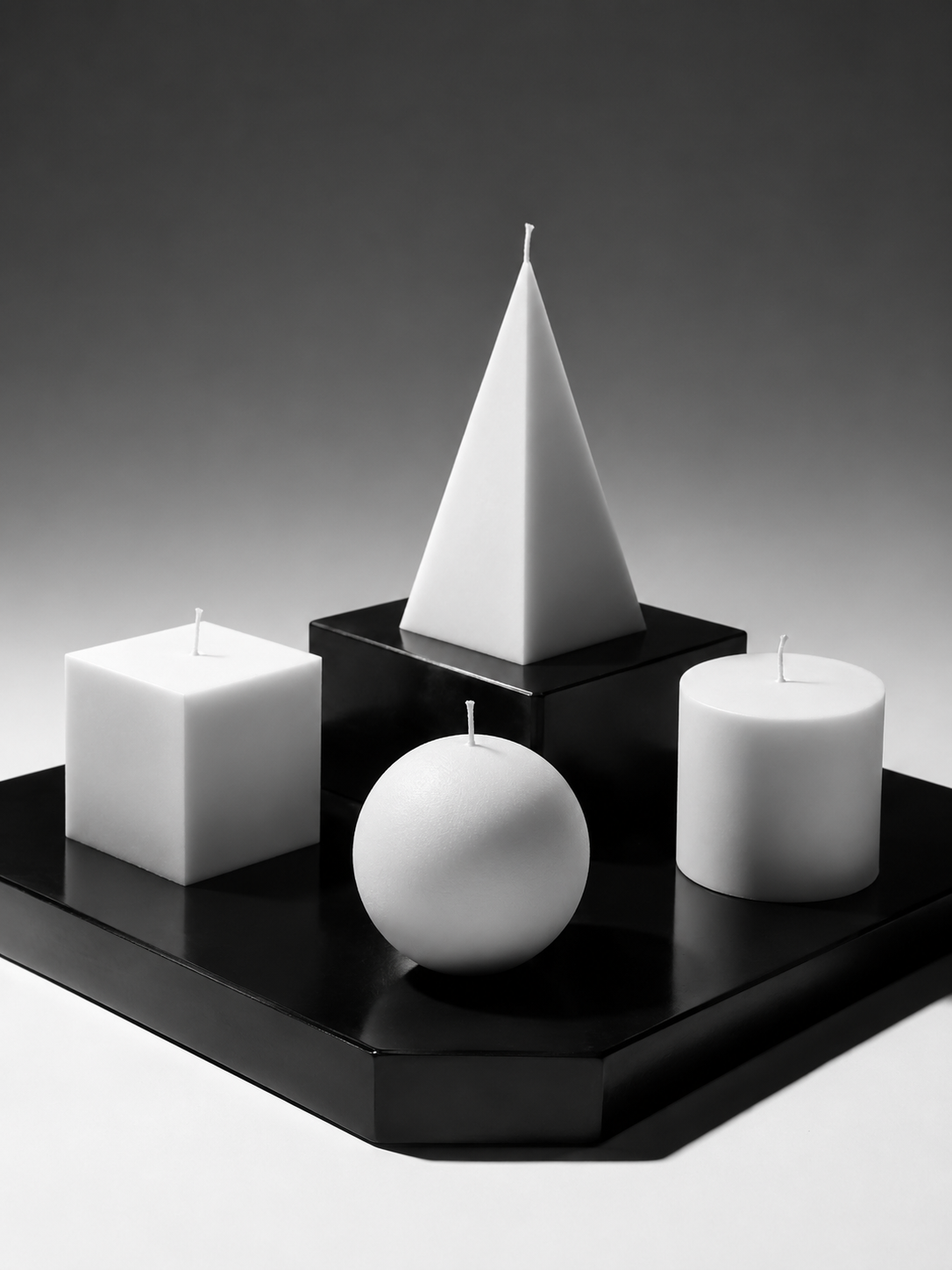 Modern Black-White Geometric Plaster Candle