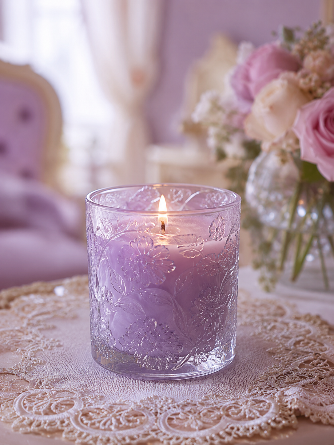 Romantic French Relief Glass Candle